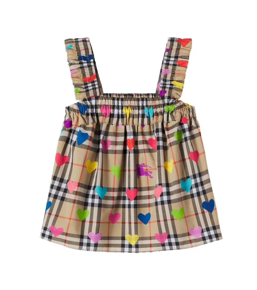 Хлопковый топ с клетчатым принтом Burberry Burberry Kids, бежевый