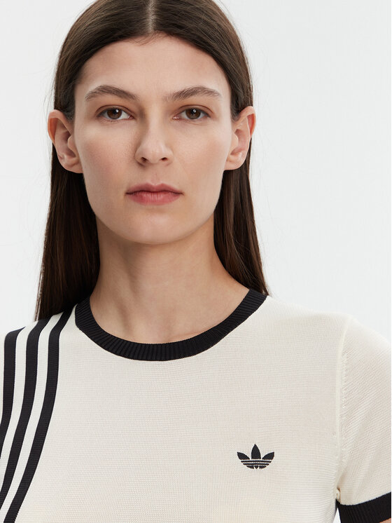 Облегающая футболка Knitted 3-Stripes JJ0961 Adidas, бежевый — фото 4