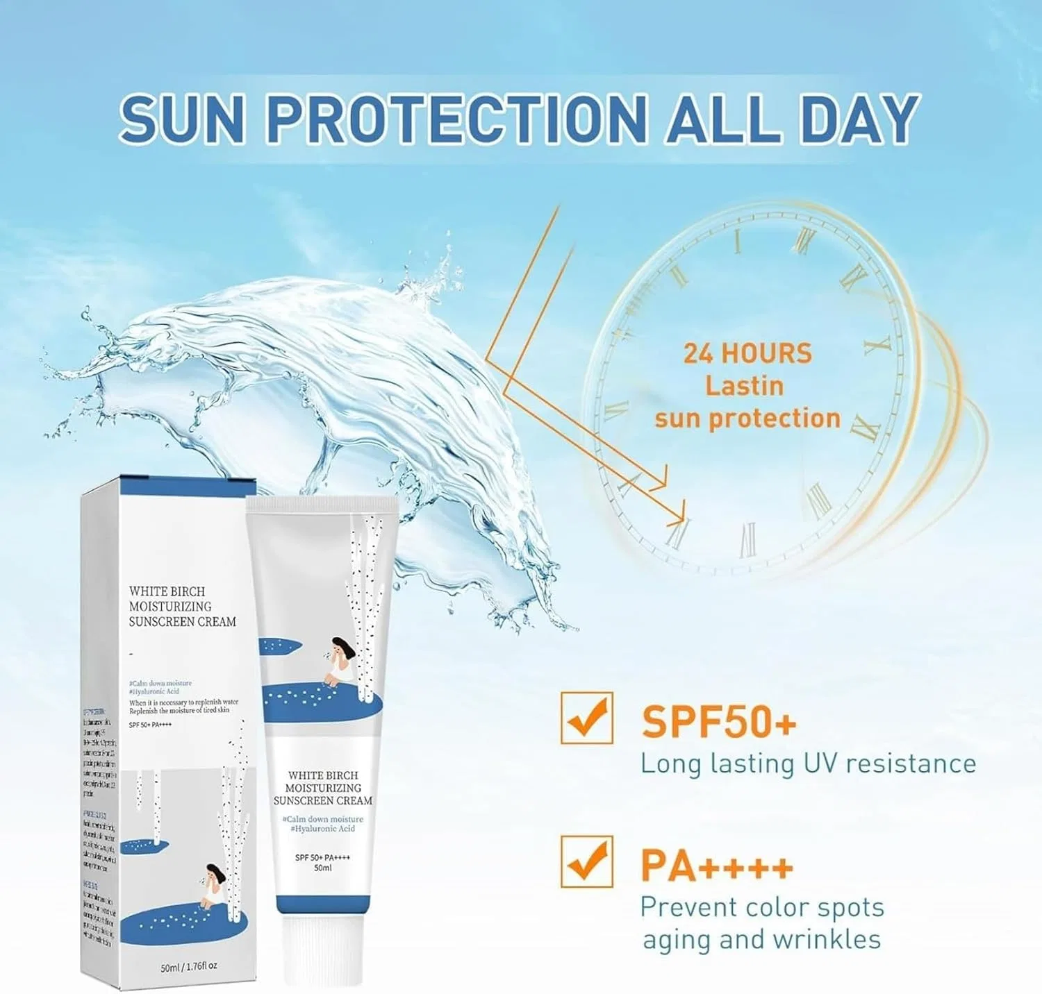Солнцезащитный крем для лица с березовым соком, SPF 50+, 50 мл, увлажняющий Lndlwxk — фото 3