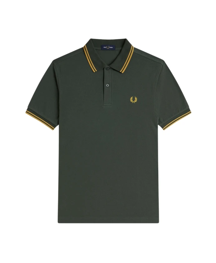 

Зеленая рубашка-поло с двойной полосой Fred Perry, зеленый
