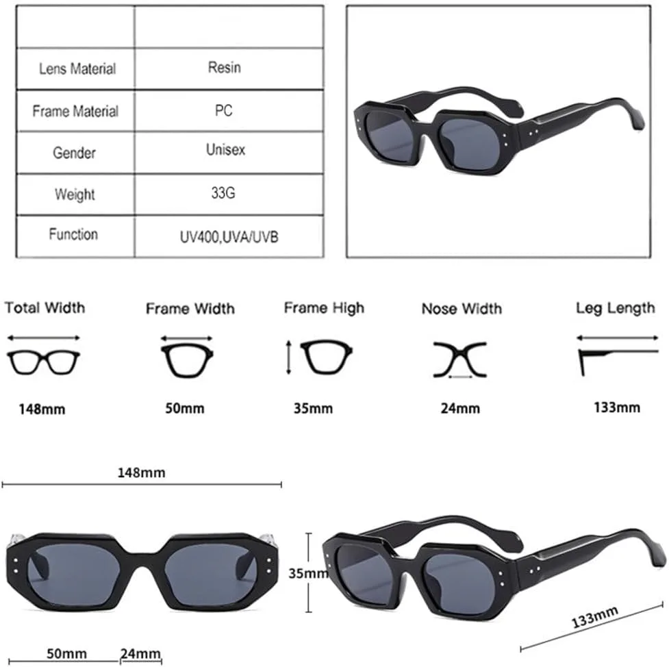 

Солнцезащитные очки Polygon Square 2027 для женщин, модные, с заклепками, с широкими дужками, мужские, трендовые солнцезащитные очки UV400 MTZJH, Gray Gray