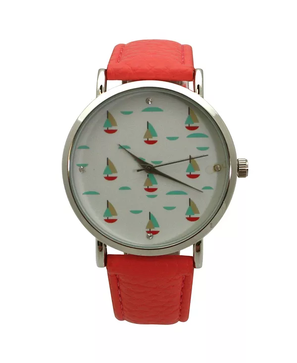 

Женские часы с циферблатом парусной лодки из кораллового мягкого ремешка Olivia Pratt, coral