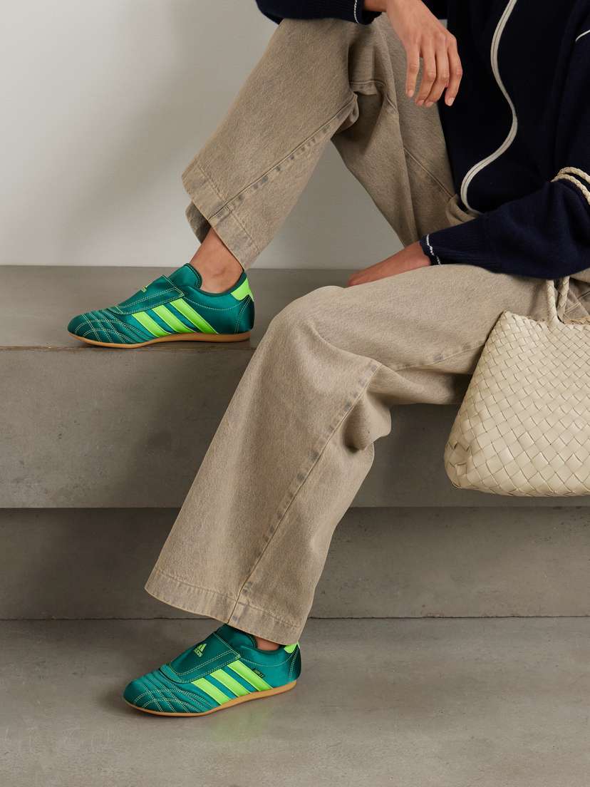 Атласные кроссовки для тхэквондо с кожаной отделкой в полоску Adidas Originals, зеленый — фото 2