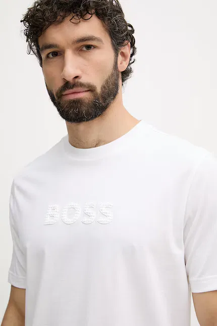 Футболка хлопковая BOSS Green, бежевый — фото 4