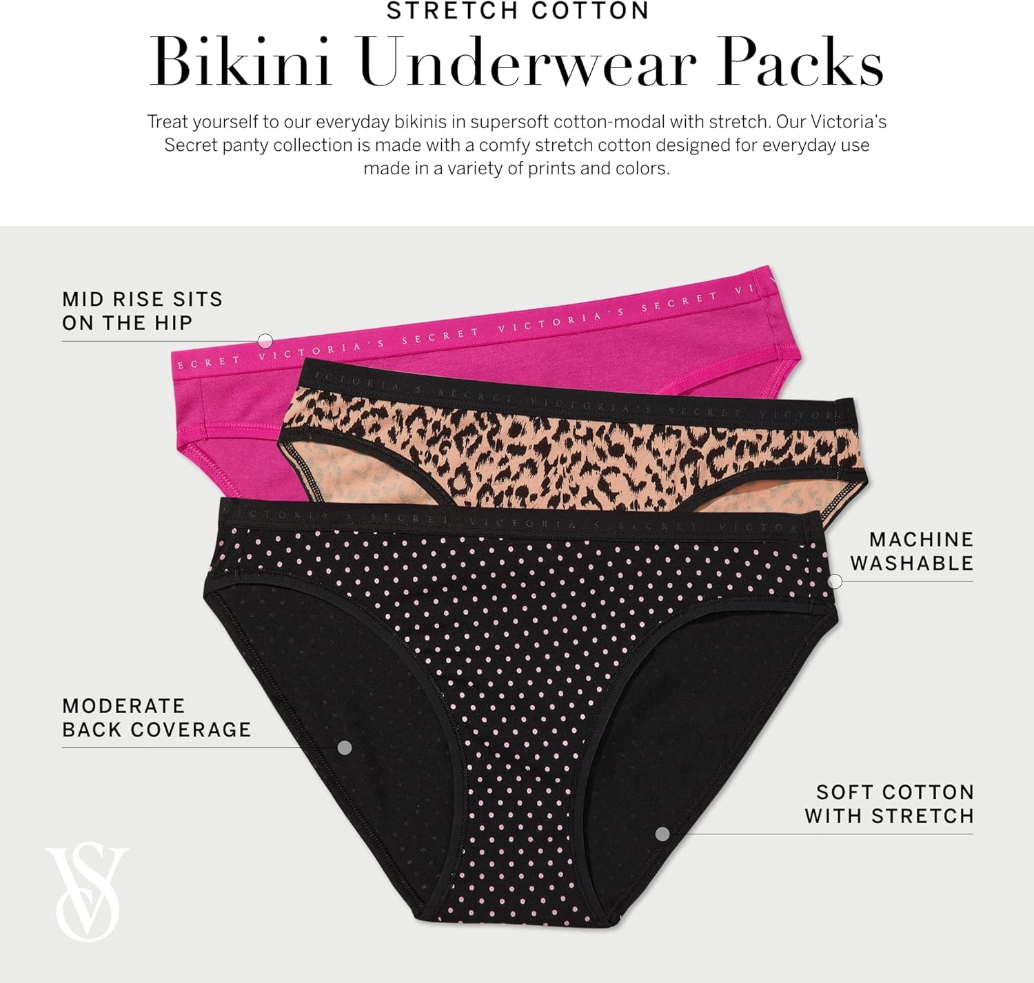 Женские хлопковые бикини Victoria's Secret Women's Cotton Bikini Underwear, 5 штук, Playful Mix — фото 4