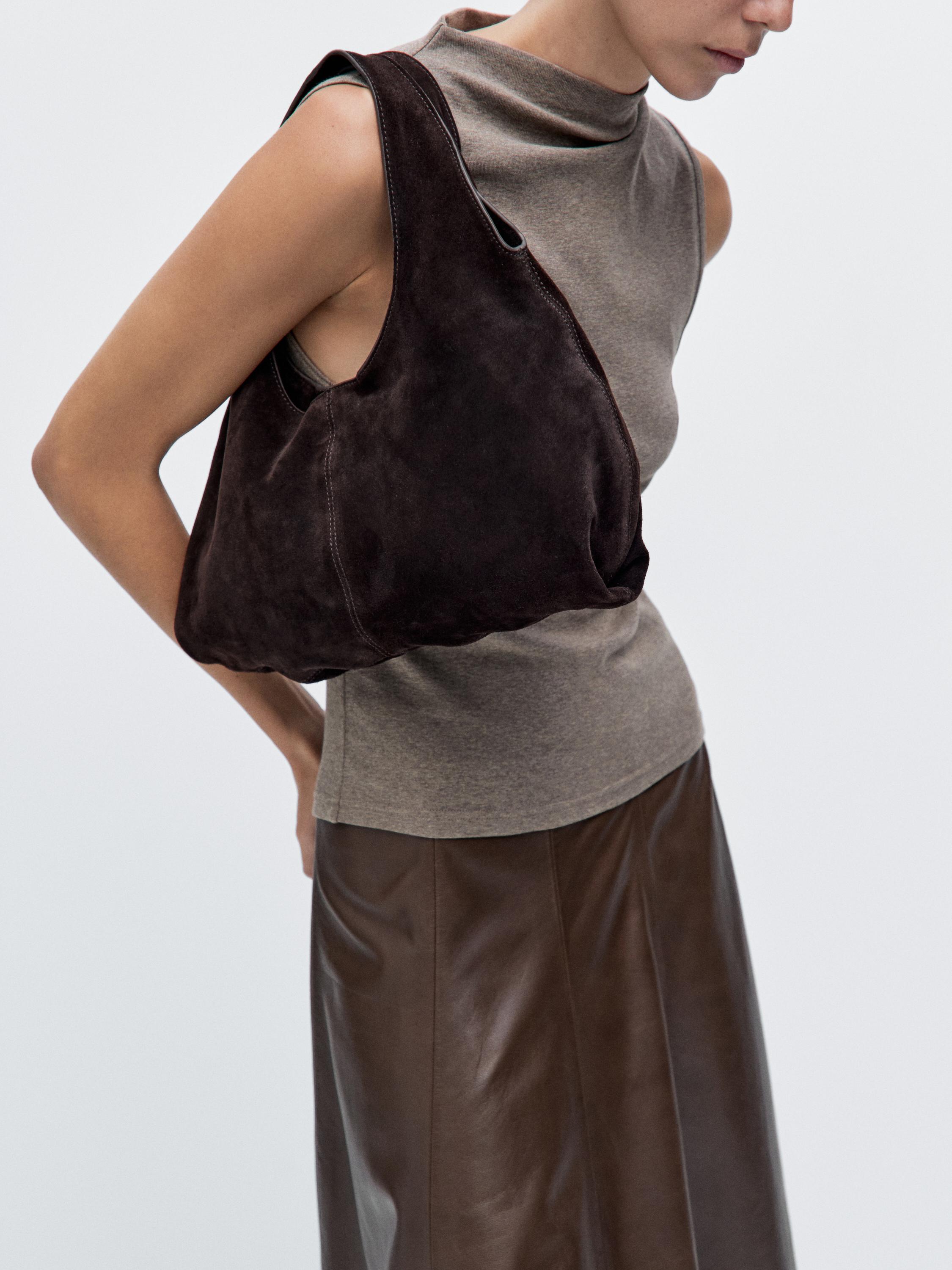 

Женская сумка из спилковой кожи среднего размера Massimo Dutti, коричневый