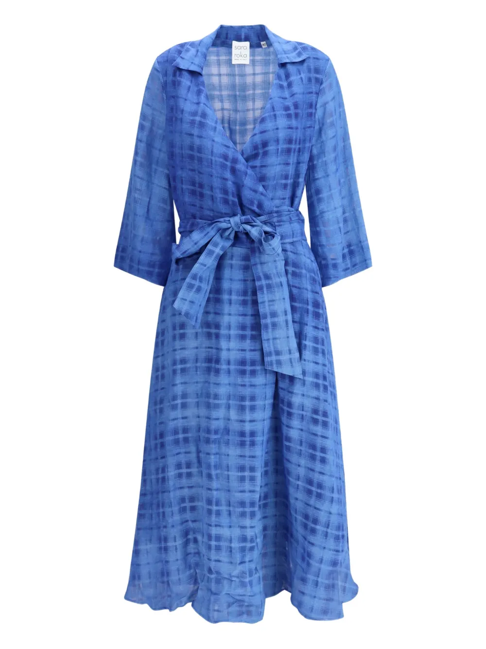 

Платье миди в клетку с завязками-халатами Sara Roka, синий