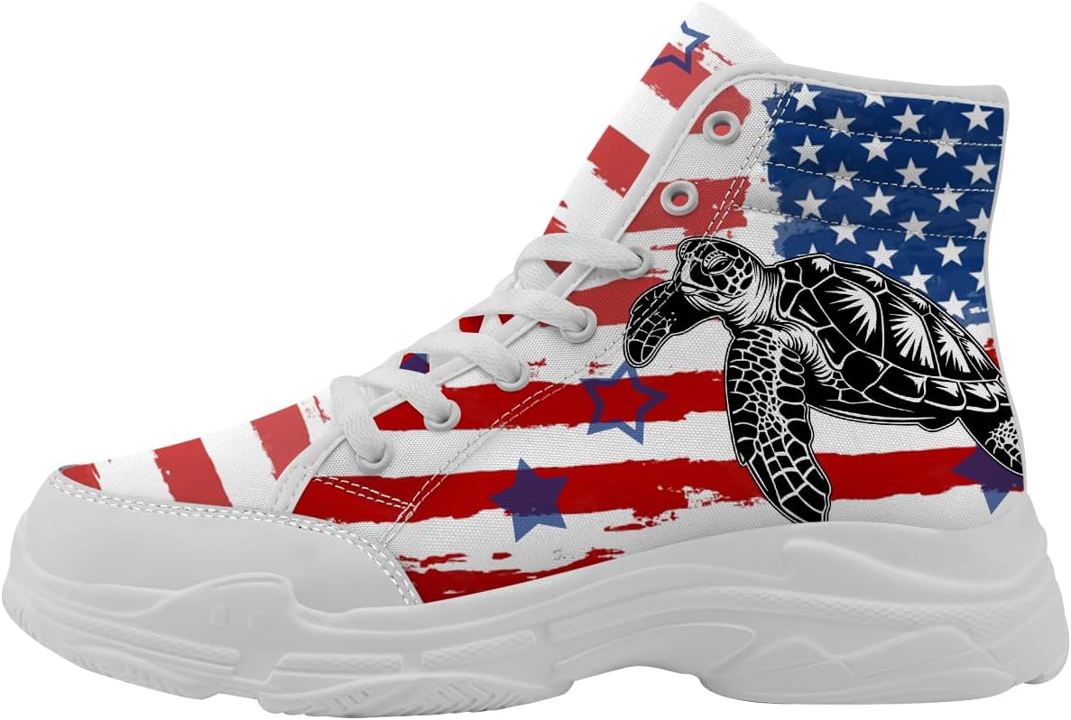 

Высокие кеды с американским флагом красного, белого и синего цвета для женщин, кроссовки на платформе с шнуровкой, подарки для нее и для него Generic