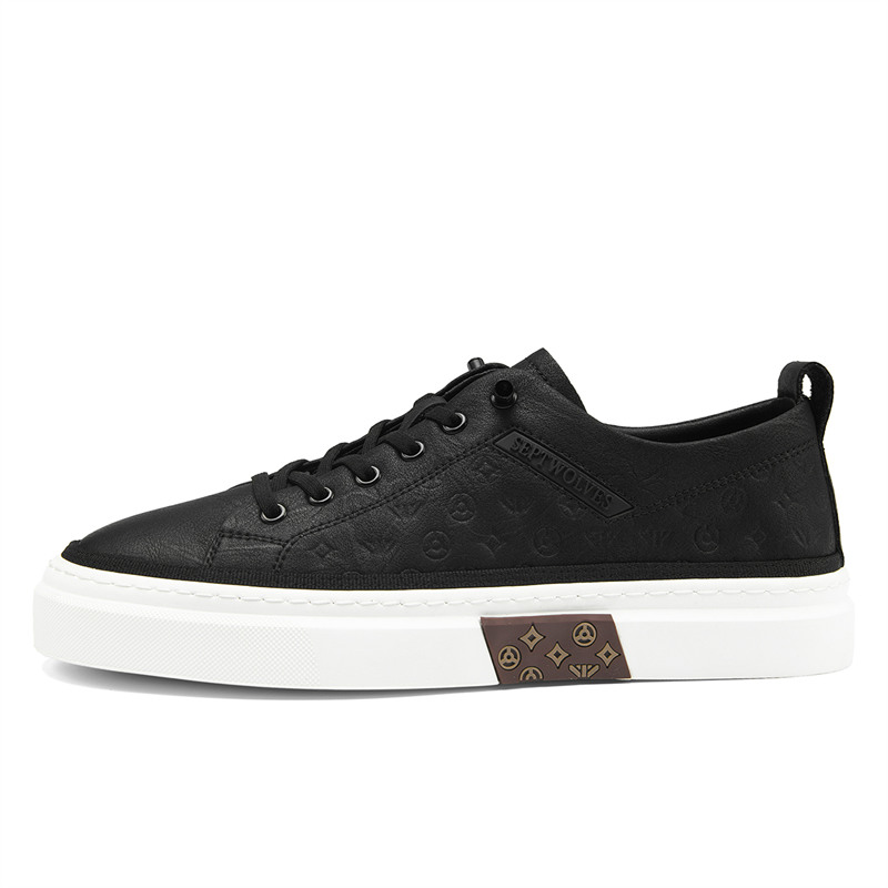 

SEPTWOLVES Низкие скейтерские кросcовки мужские черно-белые, цвет Black White (Standard Leather Shoe Size)