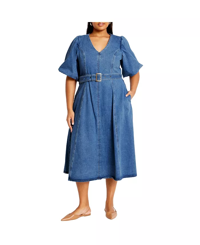 

Джинсовое платье миди Plus Size Delilah CITY CHIC, синий