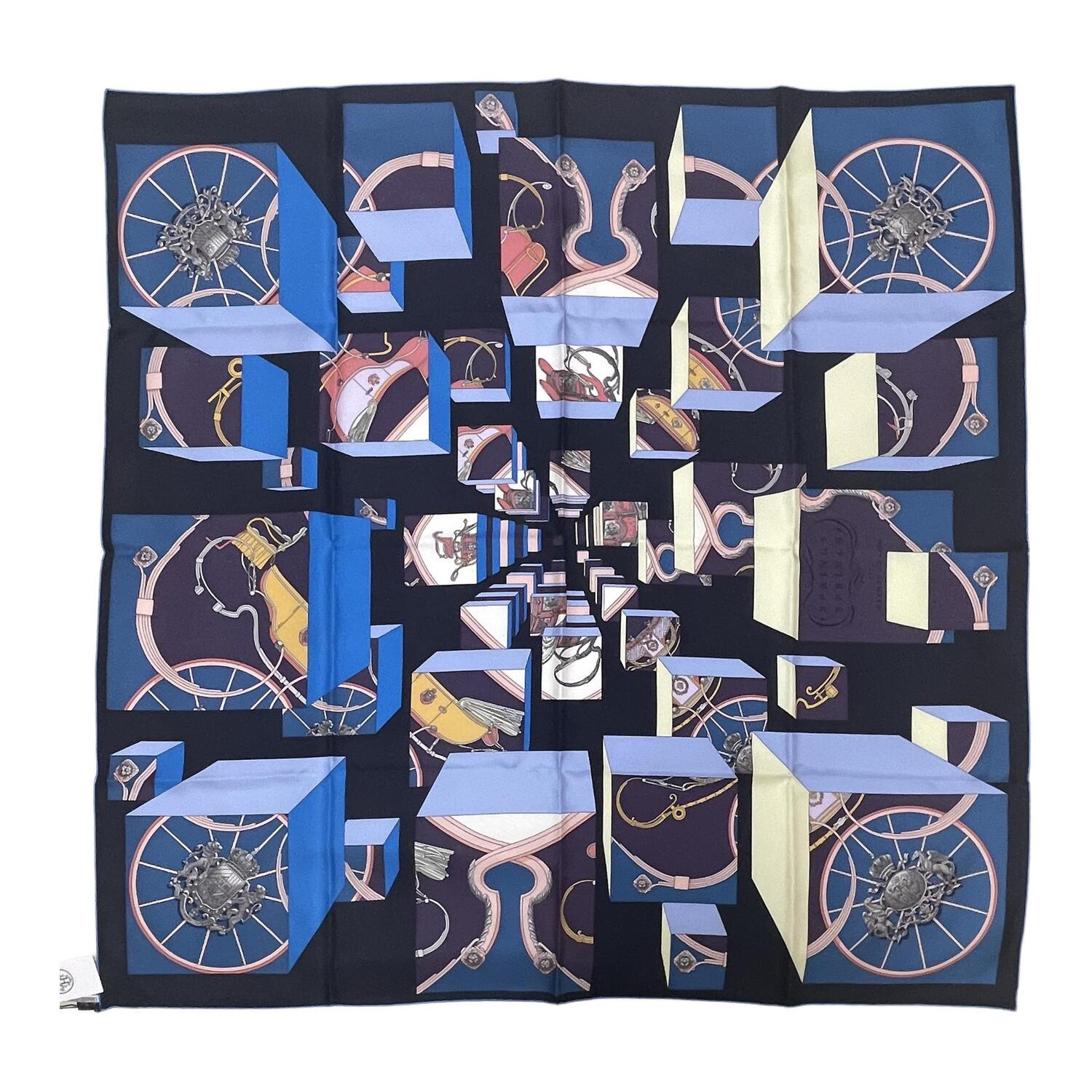 

Шёлковый шарф HERMES синий женский