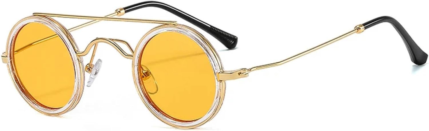 

Ретро маленькие круглые металлические солнцезащитные очки, модные, с двойной перемычкой, конфетные цвета, защита от УФ-излучения UV400, мужские, в стиле панк TVTBBVV, Transparent Yellow