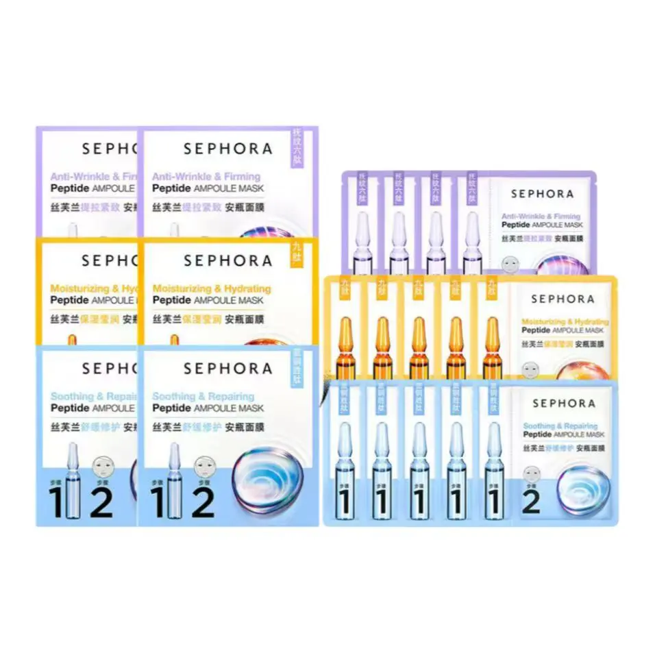 

Маска для лица Vial успокаивающая, увлажняющая для всех типов кожи, набор 4 шт Sephora, three-piece set: soothing and repairing essence mask 15 pcs+hydrating and brightening essence mask 15 pcs+firming and lifting essence mask 14 pcs