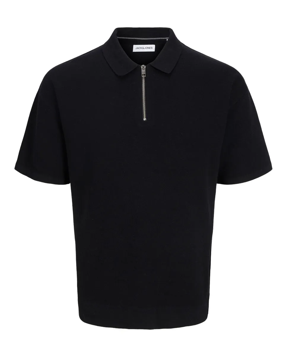

Мужская трикотажная рубашка-поло с короткими рукавами и застежкой-молнией Jack & Jones, черный