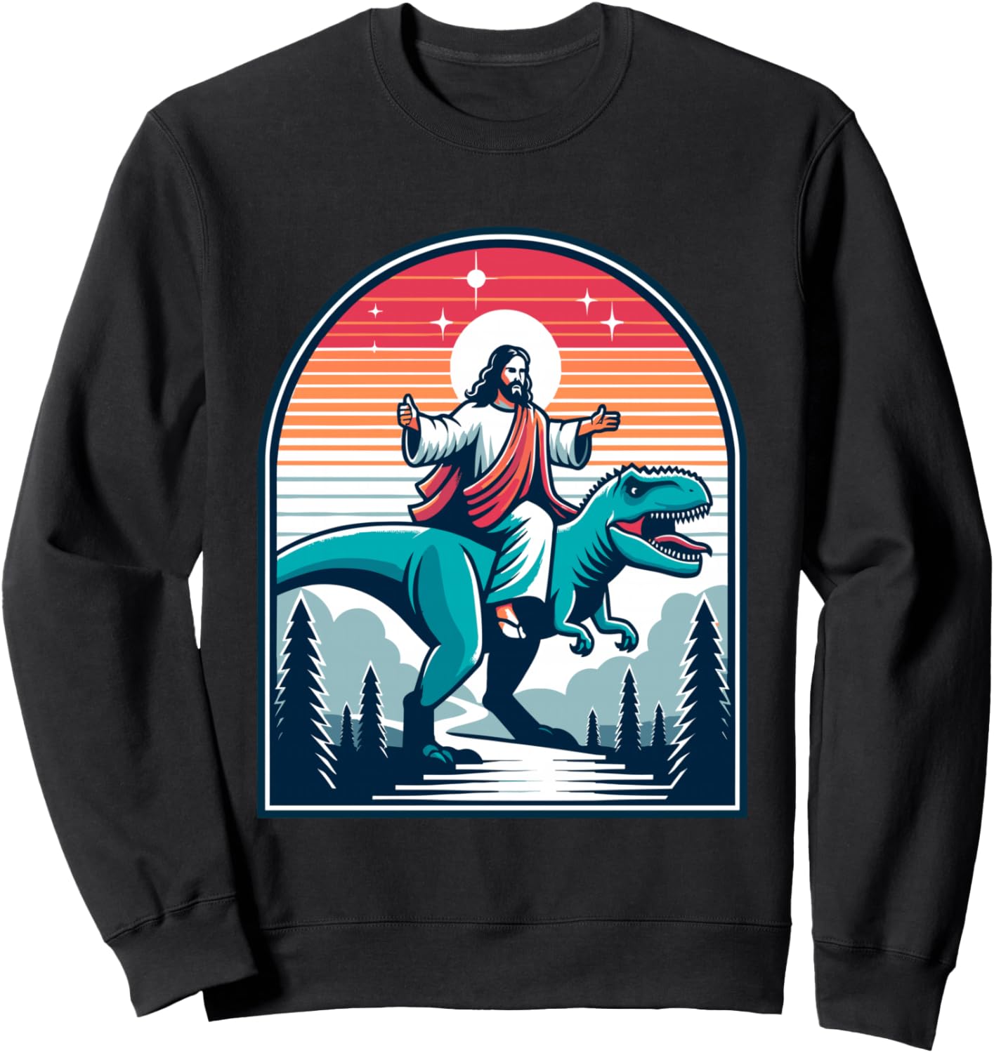 

Забавная толстовка с пародией на мем «Иисус верхом на динозавре Тираннозавре Рексе» для верующих Humorous Christian Jesus Prehistoric Dino Riding, черный