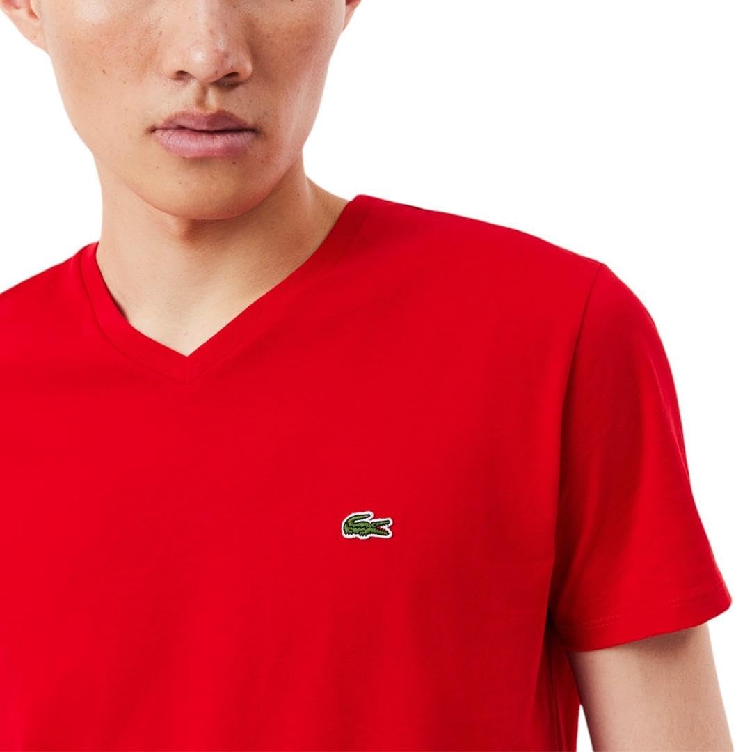 Футболка Lacoste, мужская, с коротким рукавом и V-образным вырезом из хлопка Pima, красный — фото 2