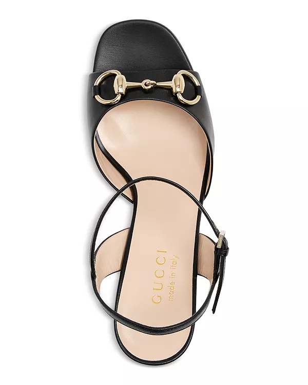 Женские сандалии на массивном каблуке с пряжкой в виде конской уздечки Gucci, черный — фото 3
