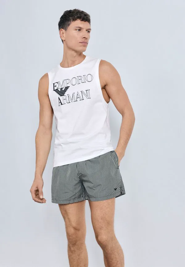 Пижамная блузка без рукавов с ярким логотипом Emporio Armani, White