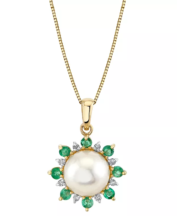 

Ожерелье с подвеской 18 дюймов из 14-каратного золота с культивированным пресноводным жемчугом (9 мм), изумрудом (1/2 карата) и бриллиантами Macy'S, gold