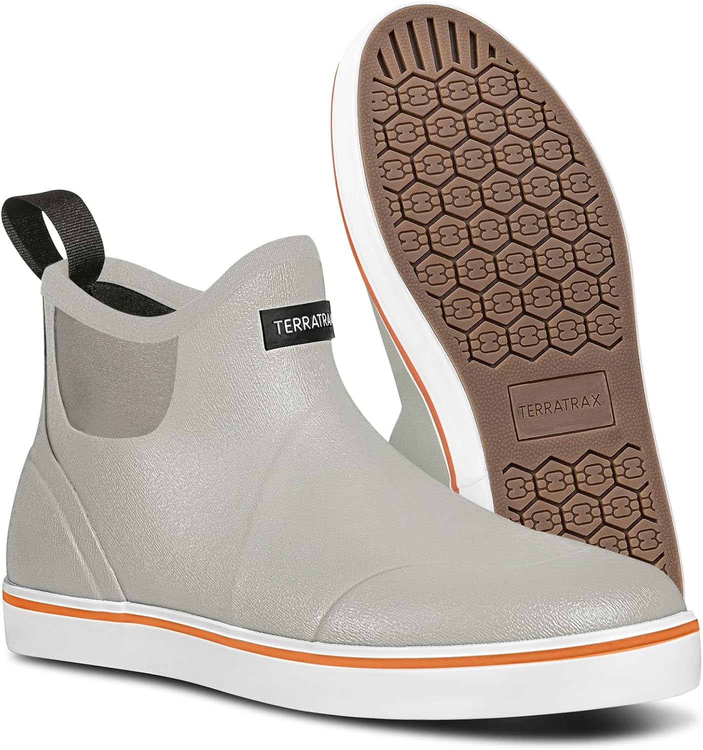 

Мужские водонепроницаемые ботинки TerraTrax - дождевые ботинки с неопрена 3,5 мм и стелькой из памятью формы, Легко надеваемые противоскользящие резиновые обувь для рыбалки, садоводства и прогулок на лодке (размеры 7-14), белый