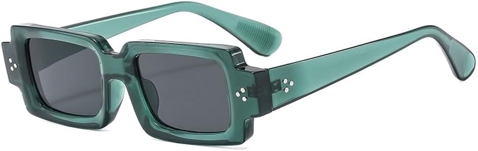 

Ретро маленькие прямоугольные солнцезащитные очки для женщин с заклепками, сине-желтые, с защитой от УФ-излучения UV400, модные мужские очки с прозрачными линзами в оправе SKFGNX, Green Grey