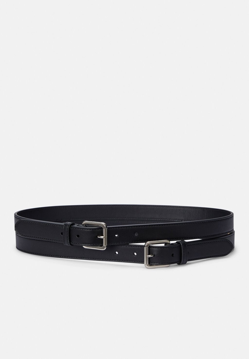 

Пояс LEATHER DOUBLE BUCKLE STACKED WIDE BELT Ralph Lauren, черный