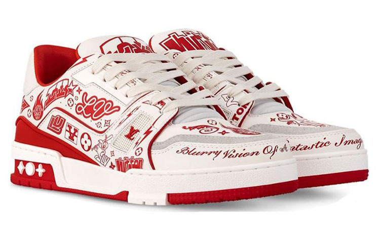 Кроссовки Low-Top для скейтбординга унисекс белые с красным граффити LOUIS VUITTON — фото 2