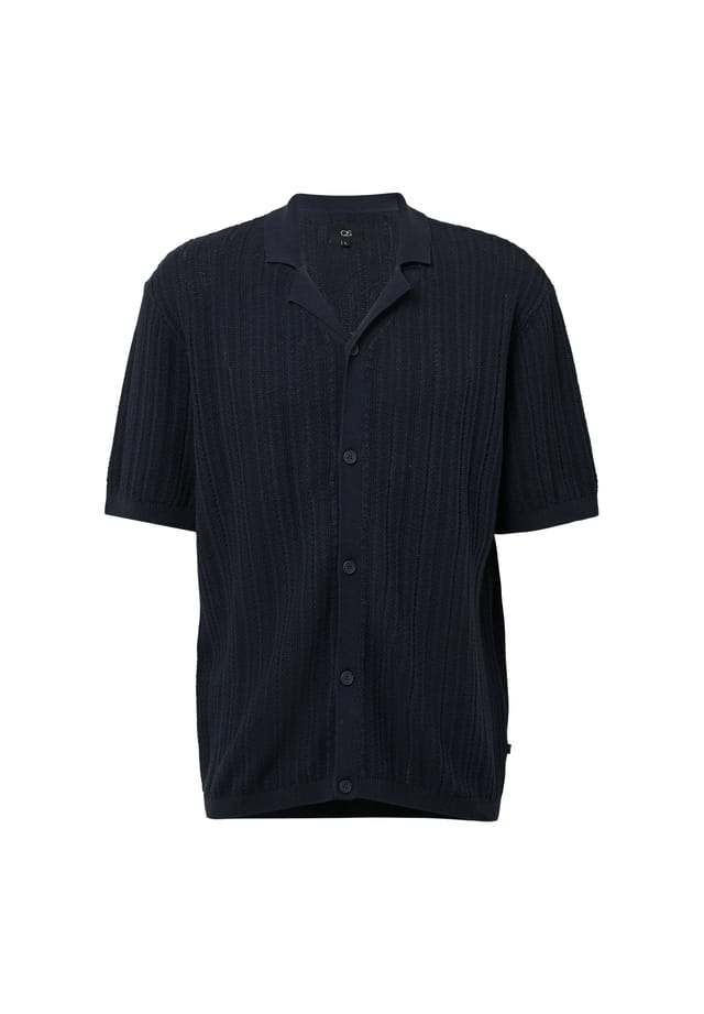 

Повседневная рубашка обычного кроя с коротким рукавом и воротником-лацканами Qs, синий