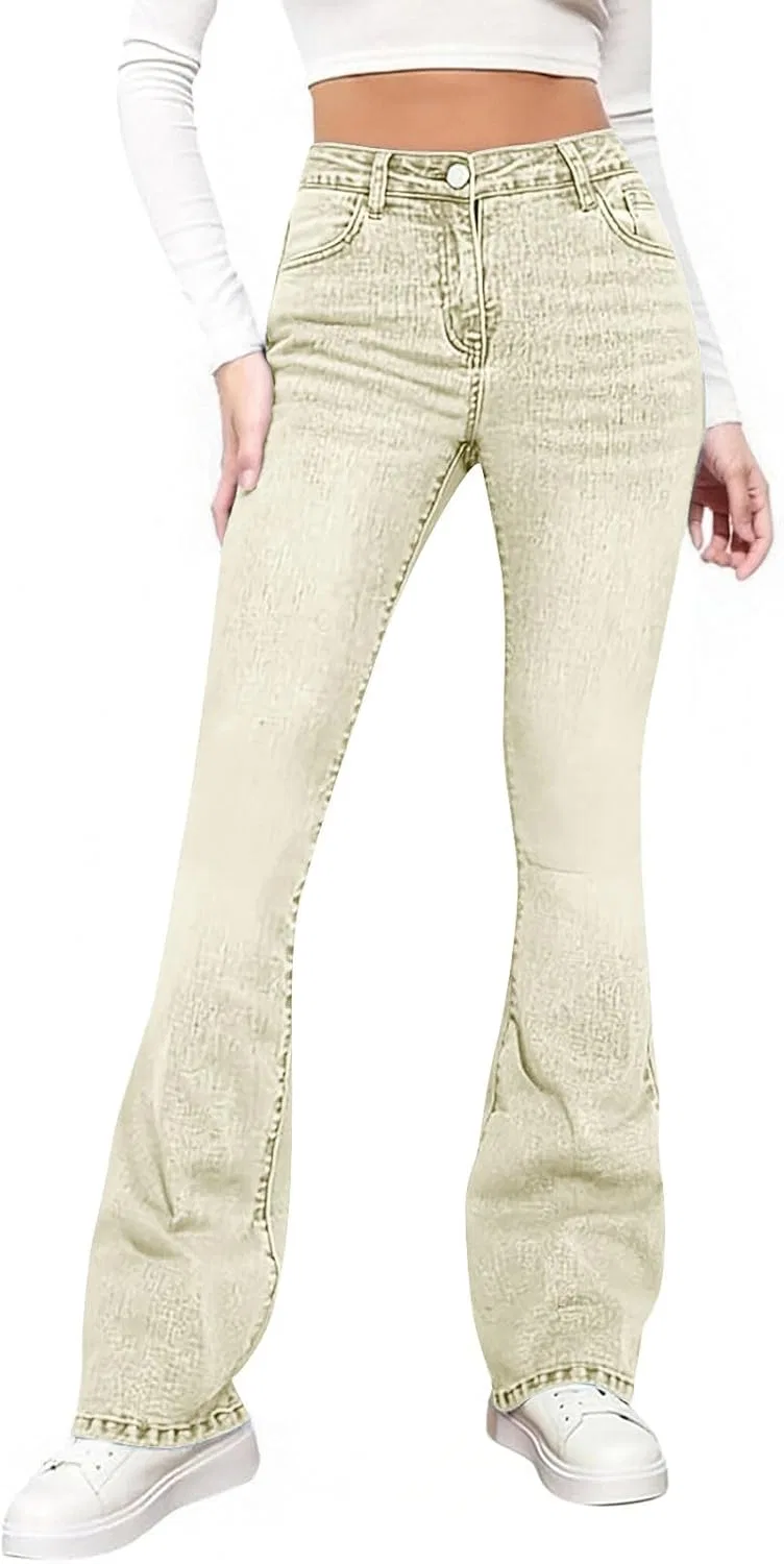Джинсы клеш женские, beige, A01