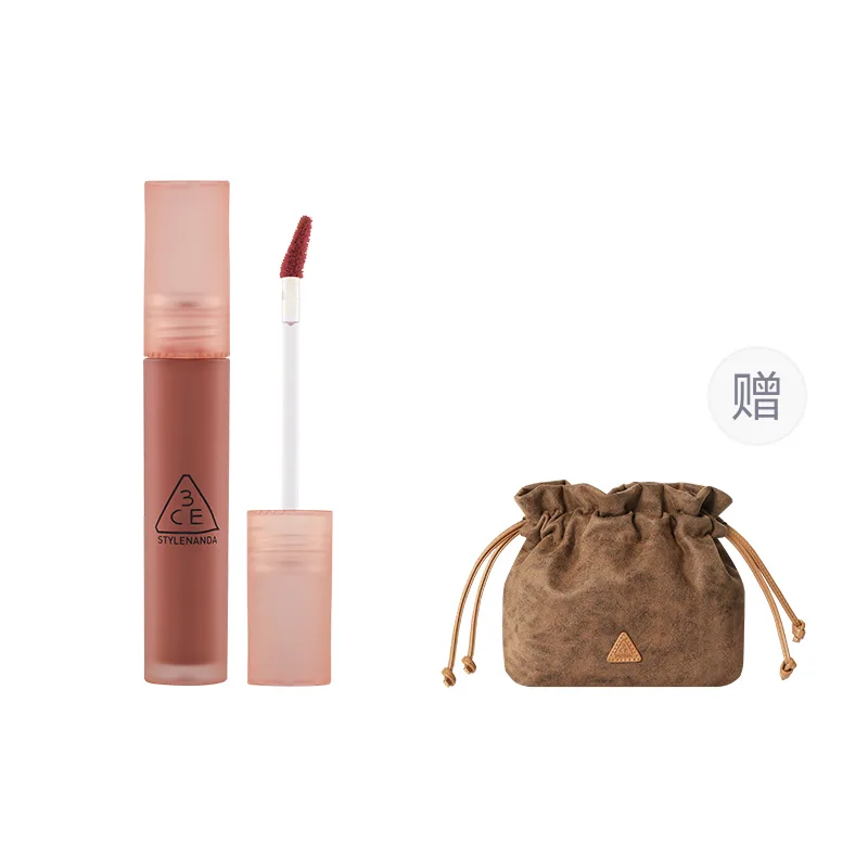 3CE Бальзам для губ матовый, стойкий, не оставляет следов, #LAYDOWN "Ulong Milk Tea"+Makeup Bag