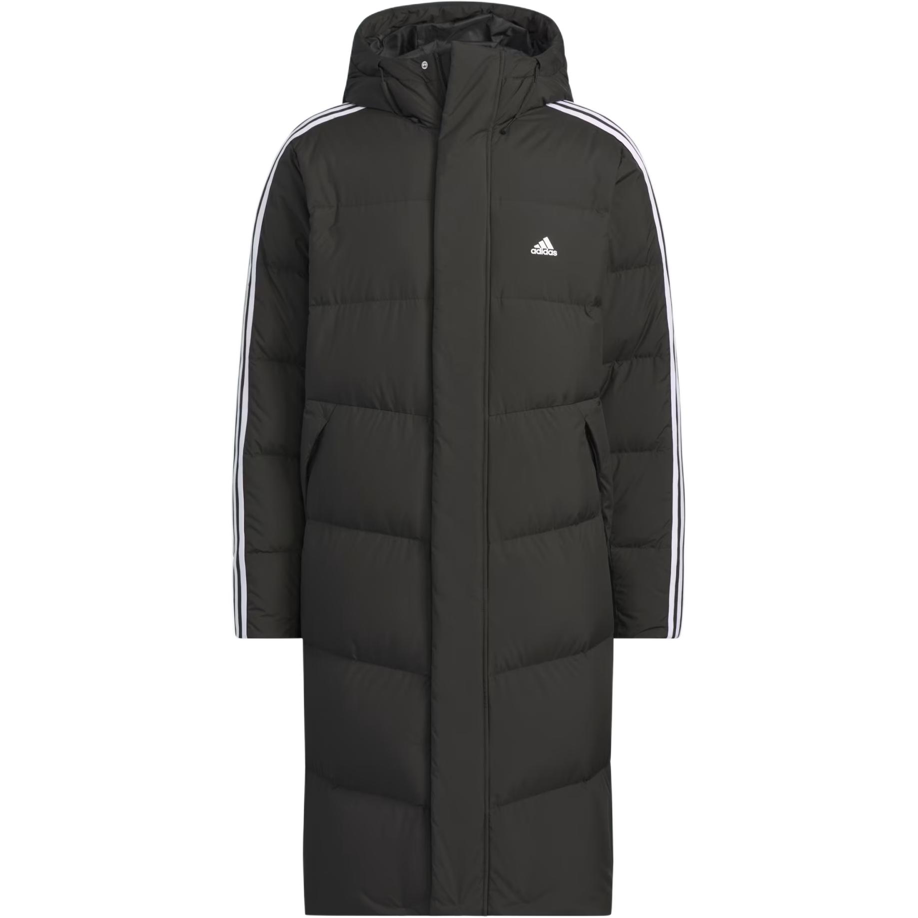 

Adidas Мужская пуховая куртка, черные, с капюшоном, средней высоты