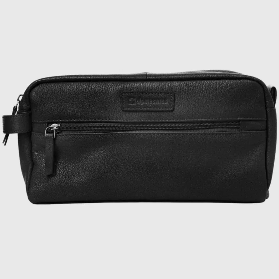 Косметичка AlpineSwiss Sedona из натуральной кожи, набор для бритья, дорожный футляр Alpine Swiss, черный