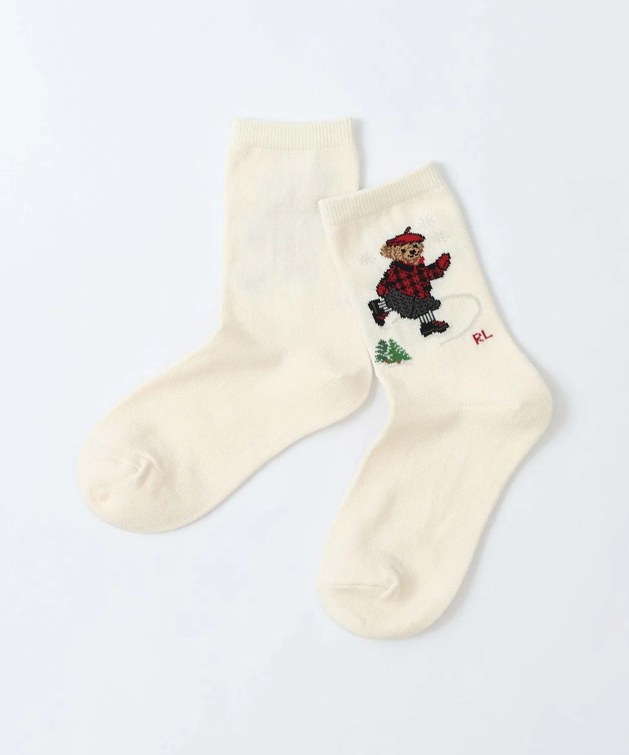 Носки детские с принтом Skater Bear, POLO RALPH LAUREN, органический хлопок, оф-вайт