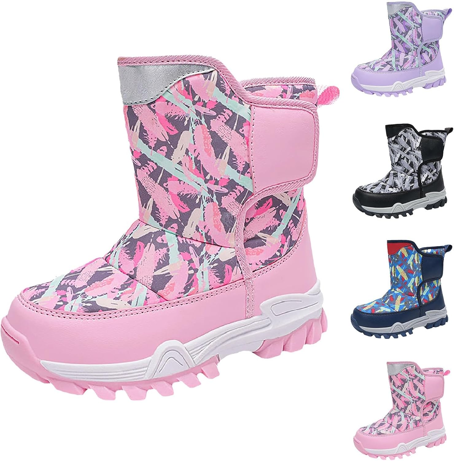 

Мальчики Девочки Зимние Сапоги с Шерстяной Подкладкой Милые Многоцветные Нескользящие Теплые Детские Ботинки до Полусапога для Активного Отдыха и Походов Generic, Pink