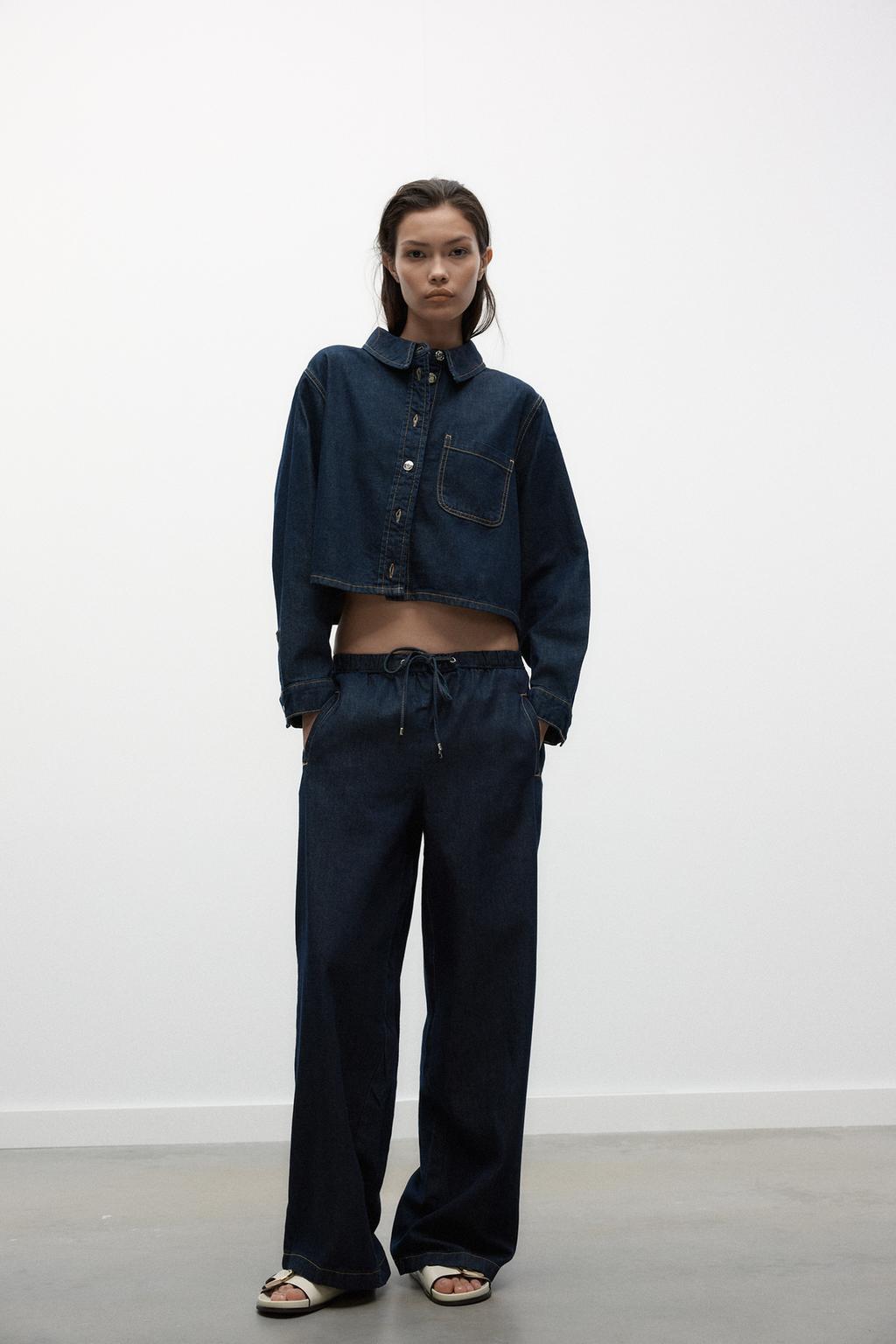 

Укороченная джинсовая рубашка ZARA, синий