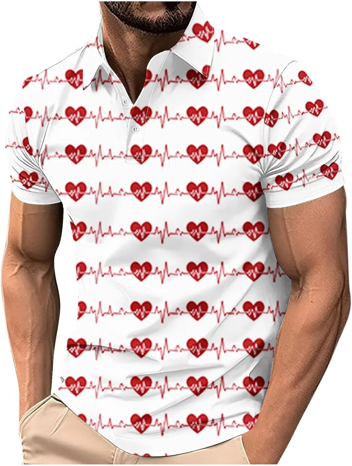 

Мужская футболка с 3D-принтом в виде сердца, короткий рукав, воротник