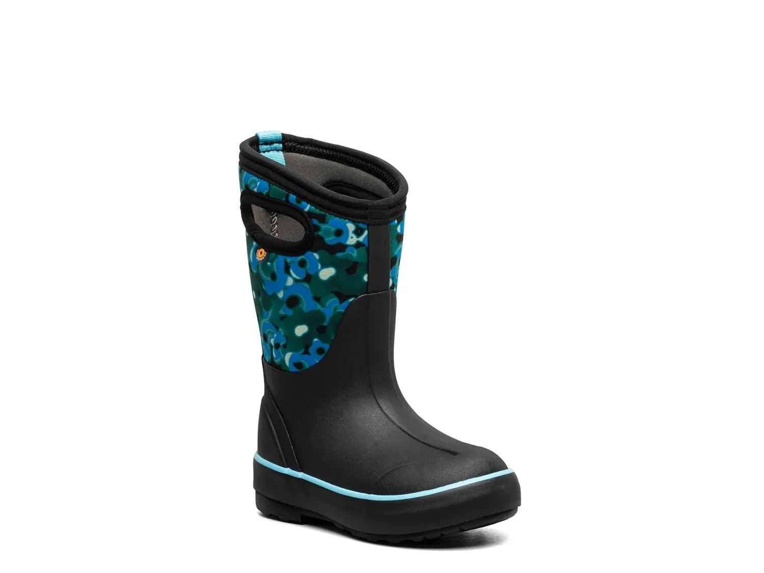 

Ботинки Bogs Classic II Rain Boot - детские, черные, с цветочным принтом