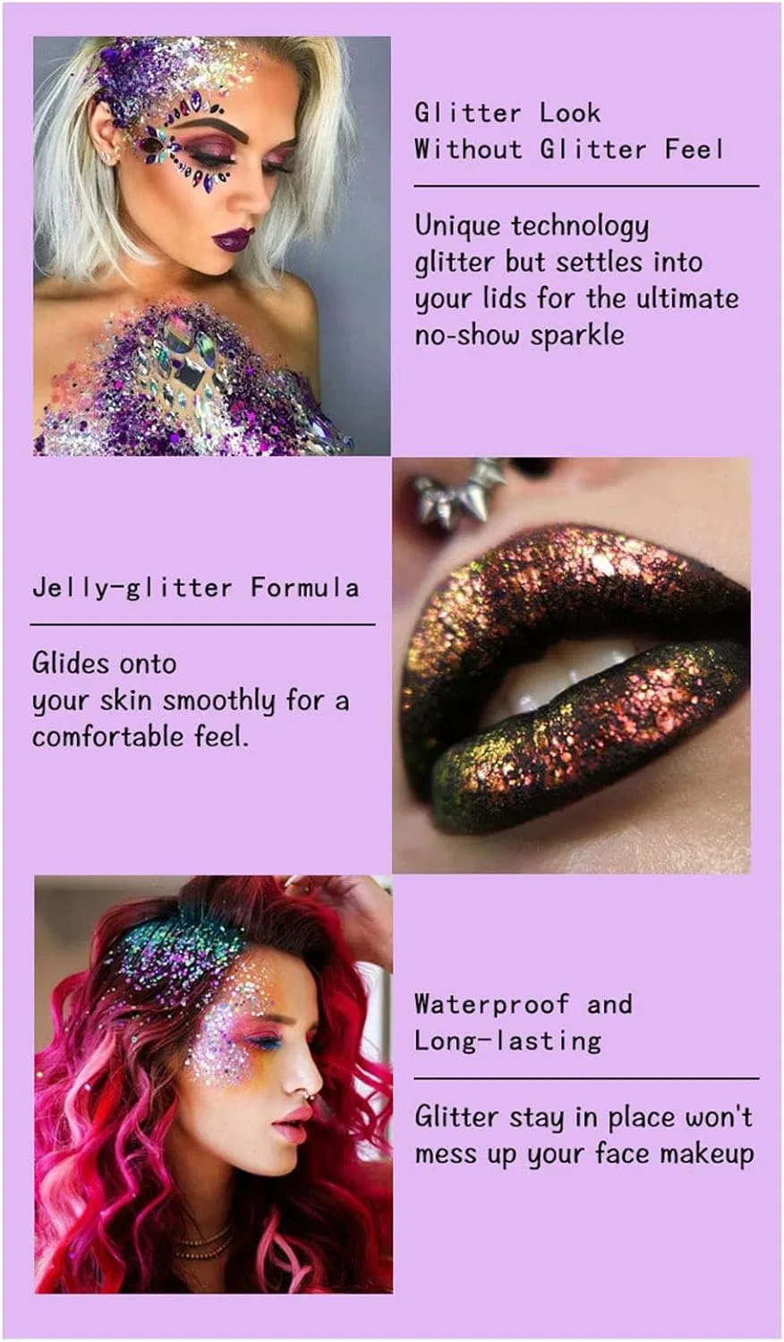 Глиттер гель для тела и лица, блестки, универсальный, набор, цвет C — фото 4