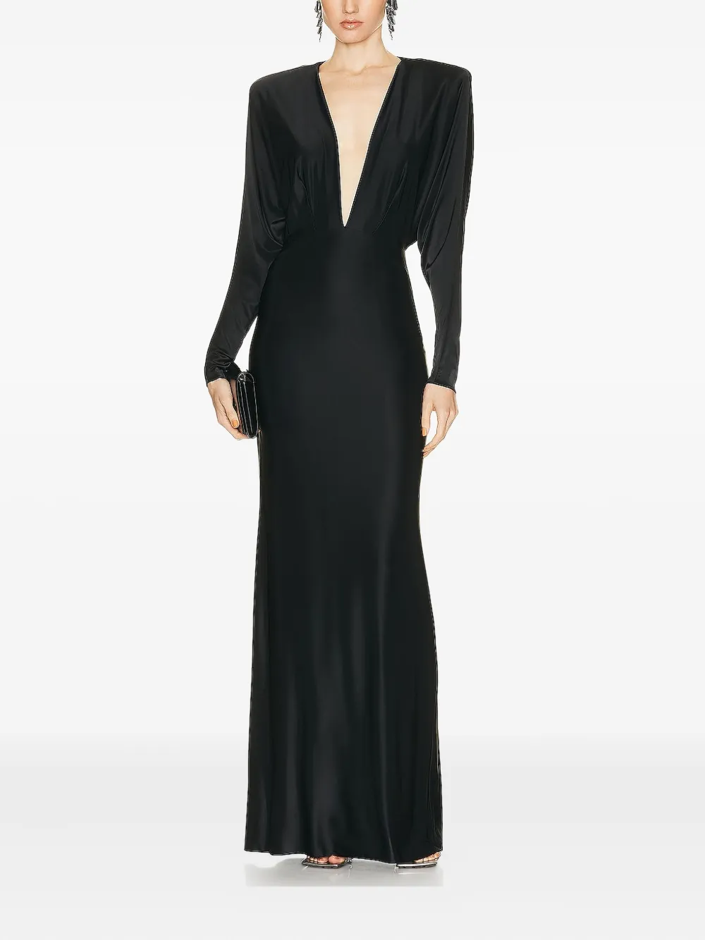 

Макси-платье с глубоким вырезом и длинными рукавами Alexandre Vauthier, черный