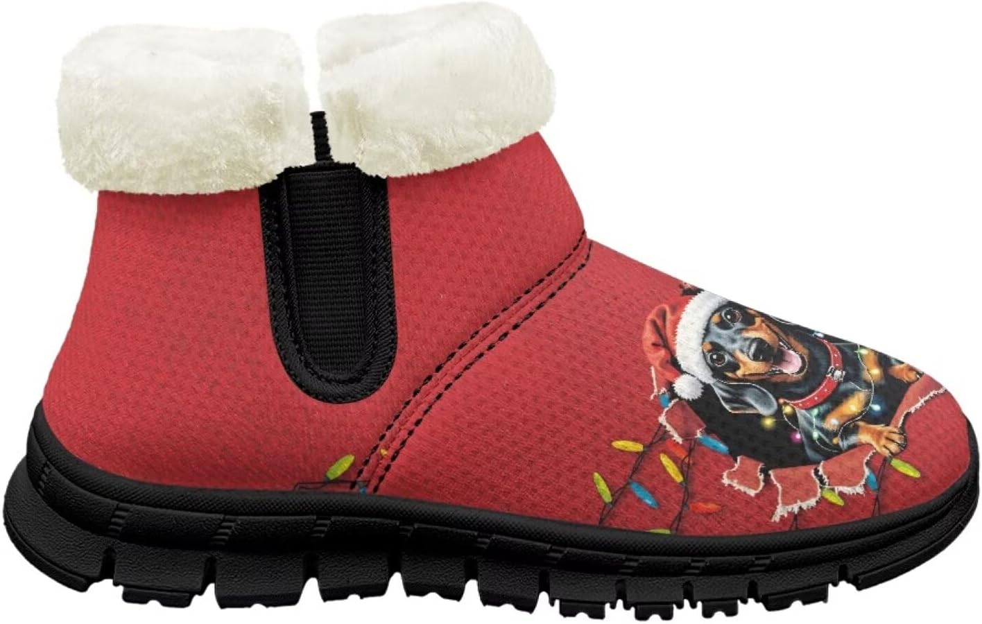 

Ботинки на щиколотке для девочек с меховой подкладкой, теплые зимние нескользящие ботинки для вечеринок и праздников Pointodoor, Christmas Dachshund Lights