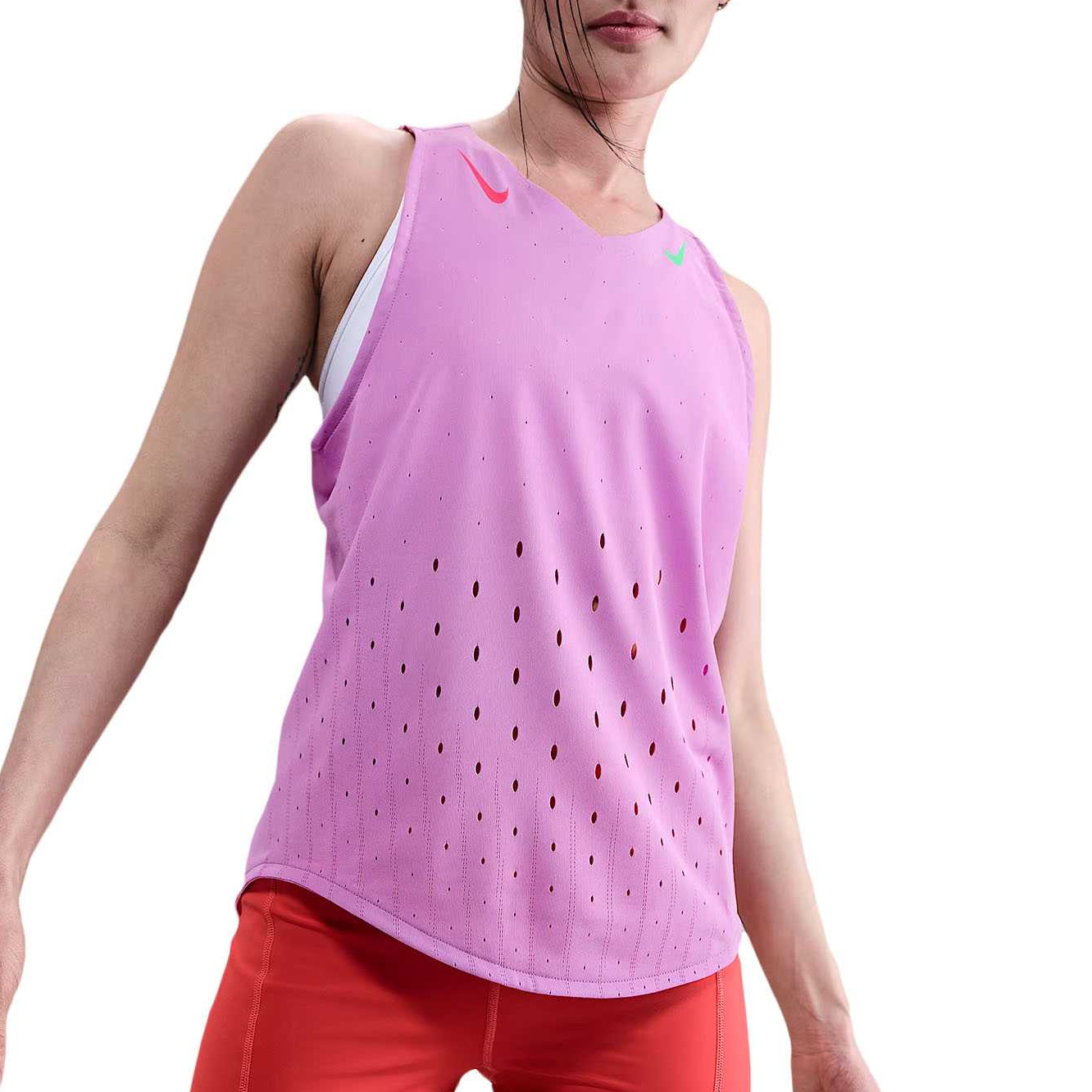 

AeroSwift "Faith Kipyegon" женская майка для бега Dri-FIT Adv Nike, rapid фиолетовый/star розовый/зеленый shock