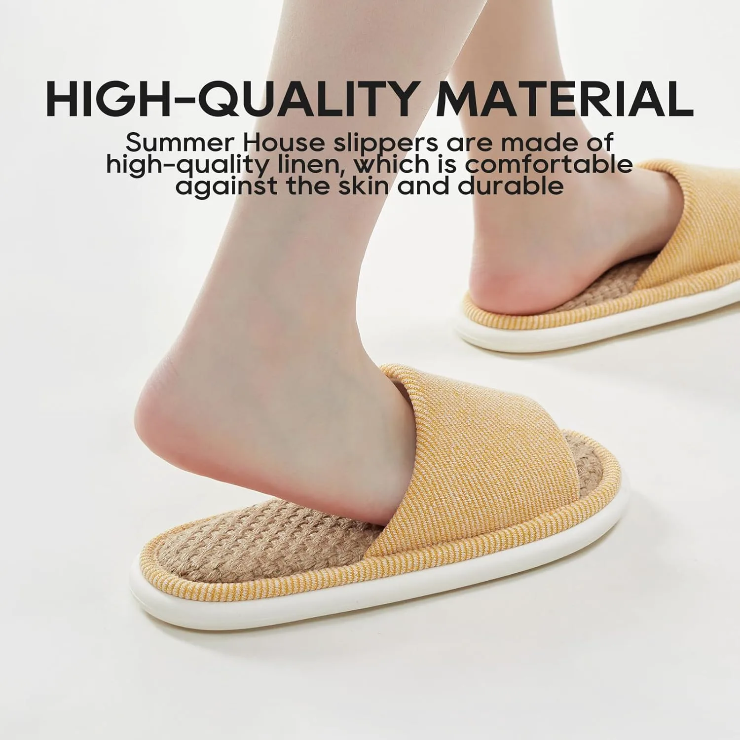 

Домашние тапочки utune Summer для женщин, льняные тапочки для дома, открытый носок, мужские домашние тапочки, дышащие, нескользящие сандалии для дома и улицы, желтый