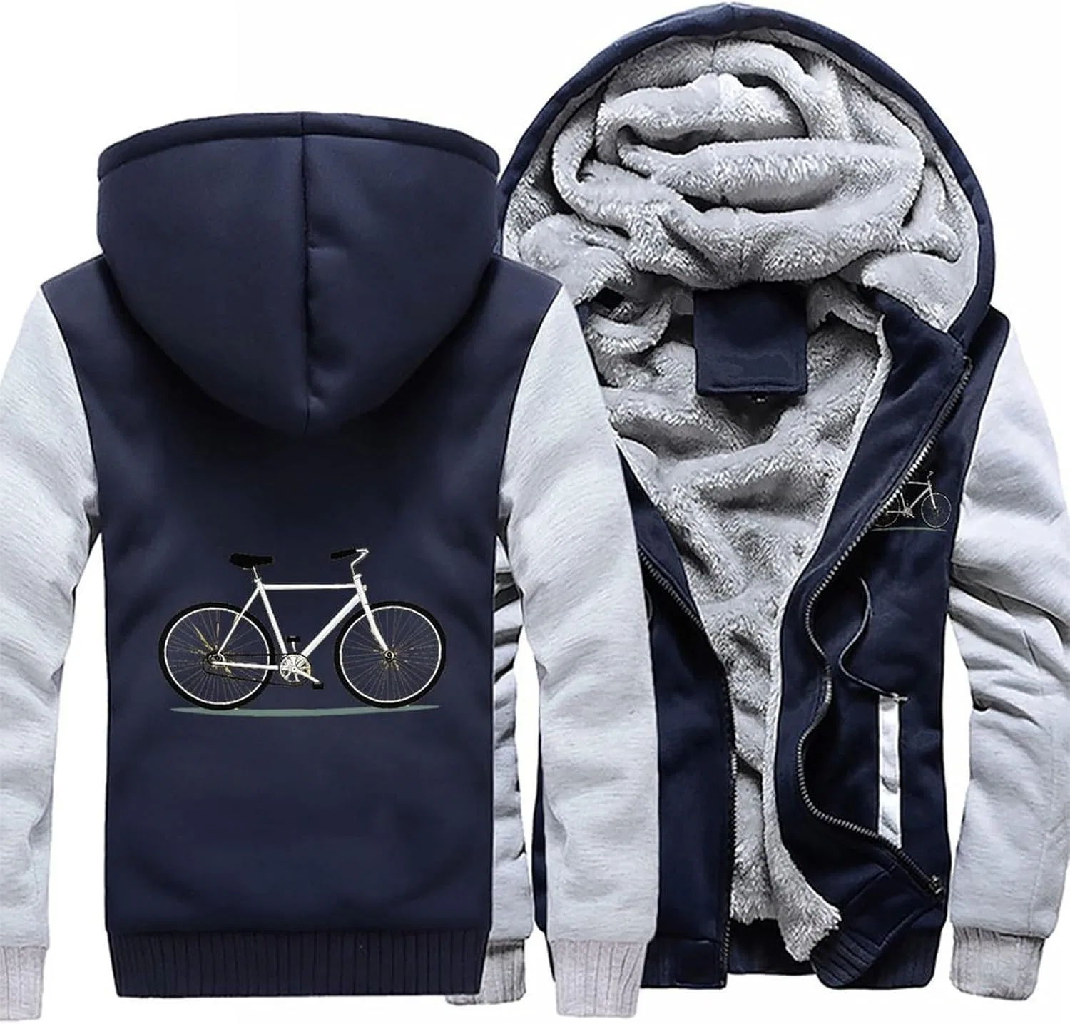 Толстовка Bicyclebike мужская с капюшоном на молнии, флисовая куртка для зимы Generic, светло-серый — фото 3