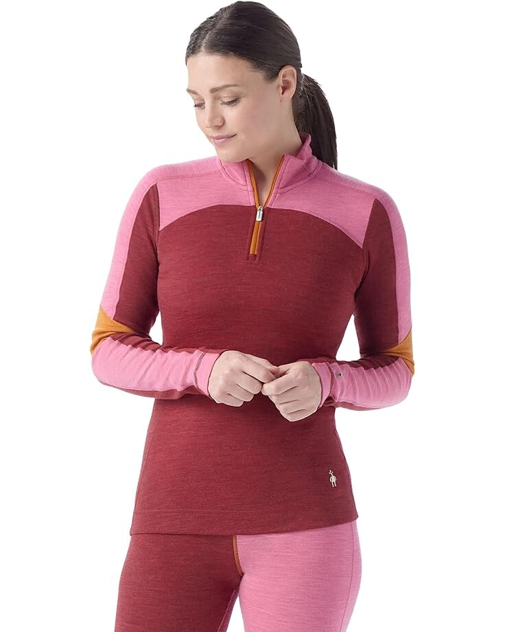 

Базовый слой Smartwool Classic Thermal Merino Base Layer Colorblock 1/4 Zip, цвет Currant-Garden Pink