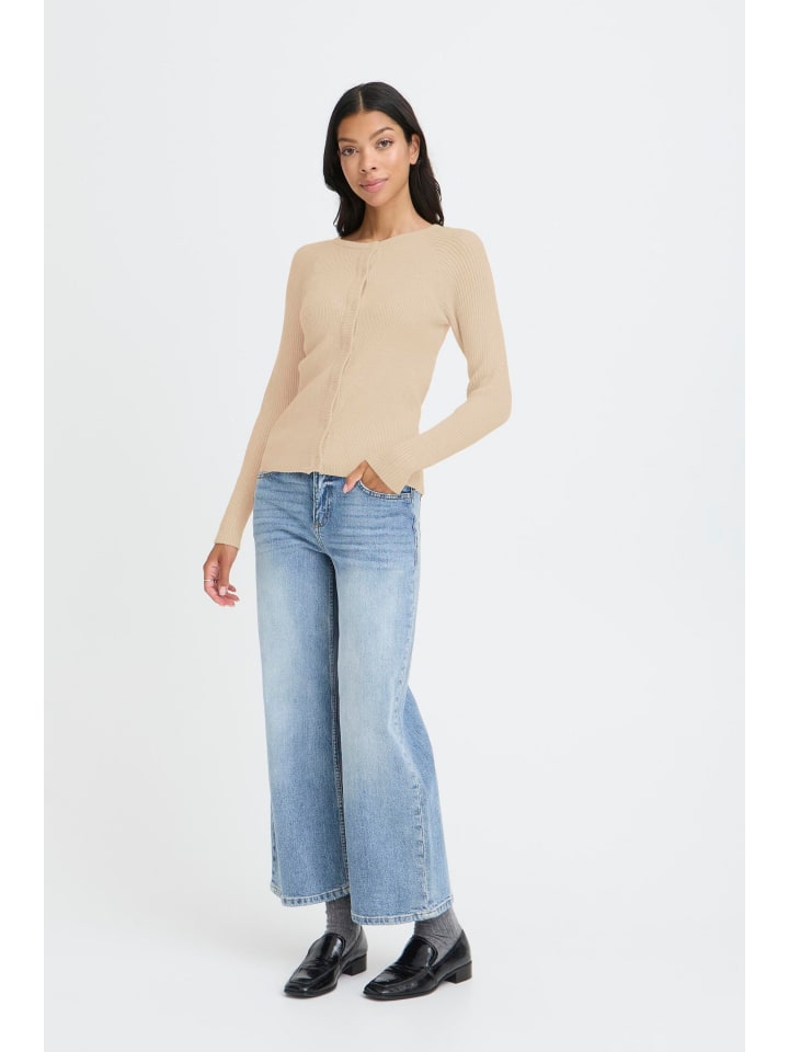 

B. young Вязаный кардиган-свитер BMMNORMA в рубчик, цвет «устричный меланж»