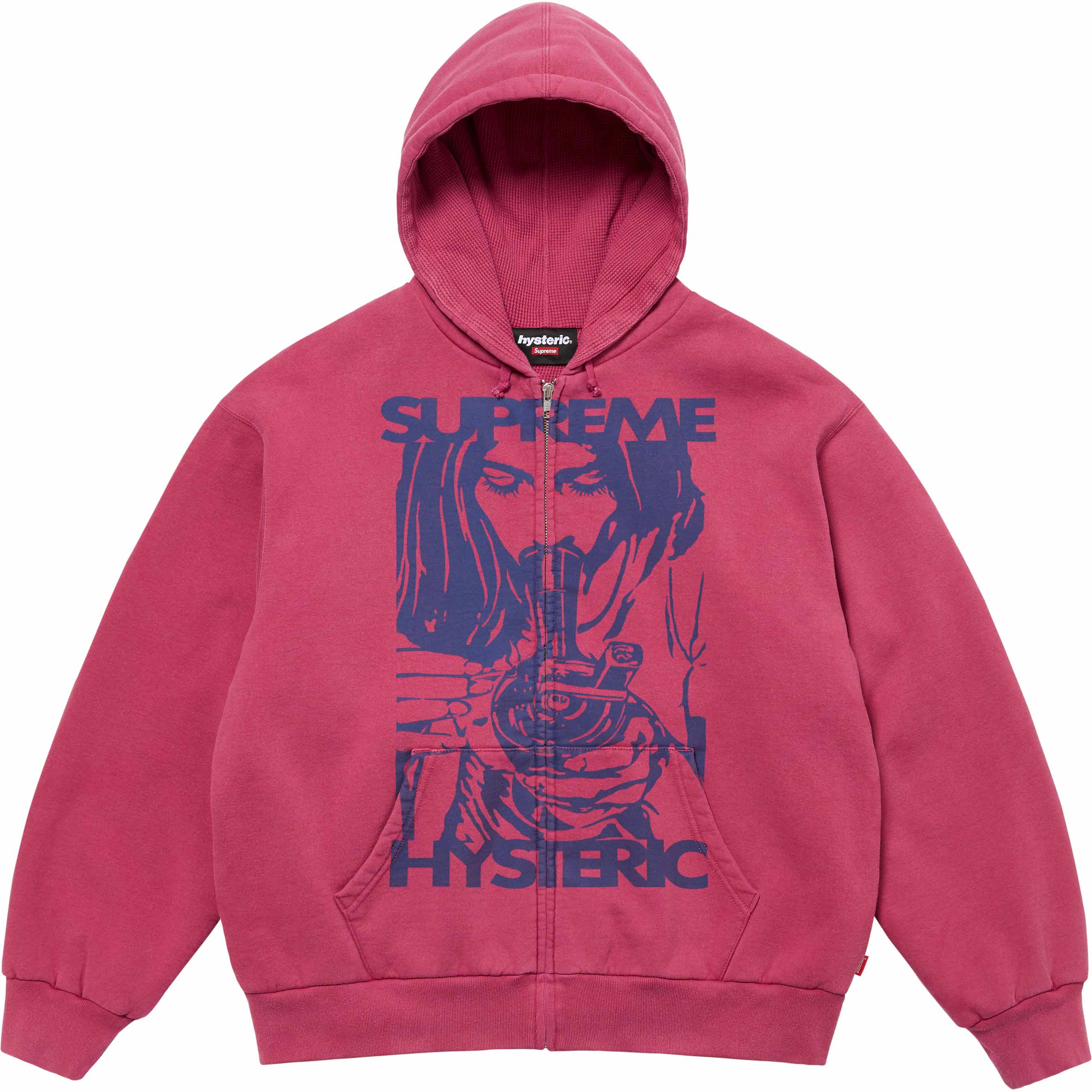 Термохуди Hysteric Glamour с молнией Supreme, розово-красный — фото 2