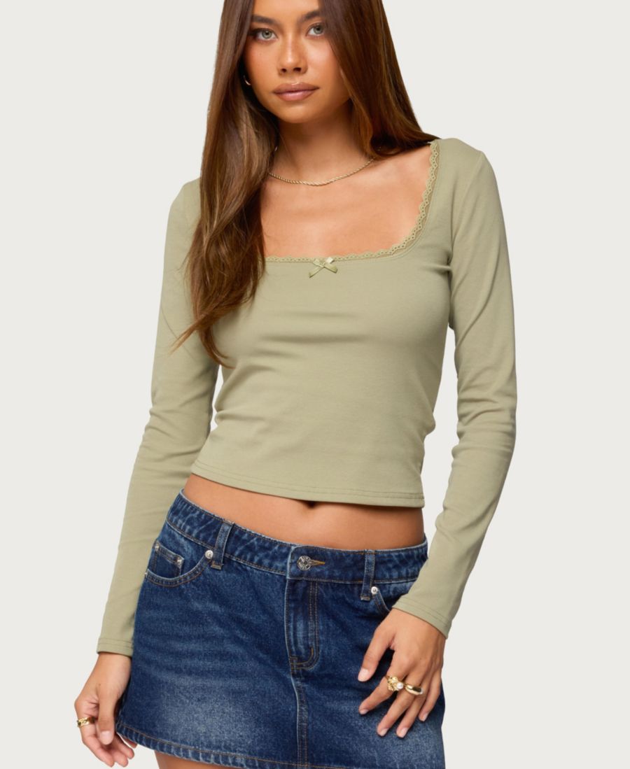 

Женская ребристая футболка Mora с кружевной отделкой Edikted, Sage, Зеленый, Женская ребристая футболка Mora с кружевной отделкой Edikted, Sage