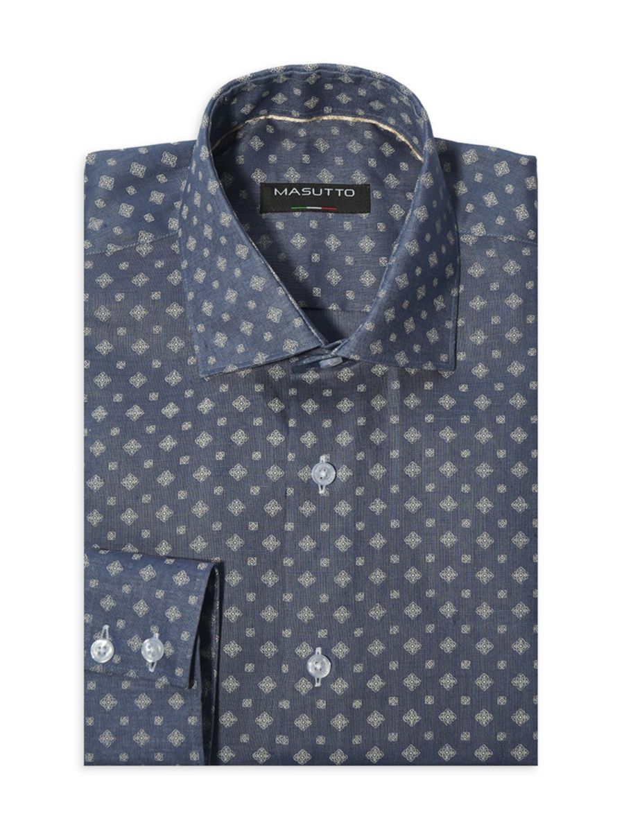 

Полосатая льняная рубашка AJ Masutto, цвет Navy Blue