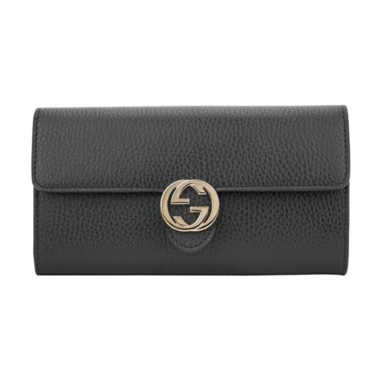 

Кожаный клатч-кошелёк с клапаном женский чёрный GUCCI