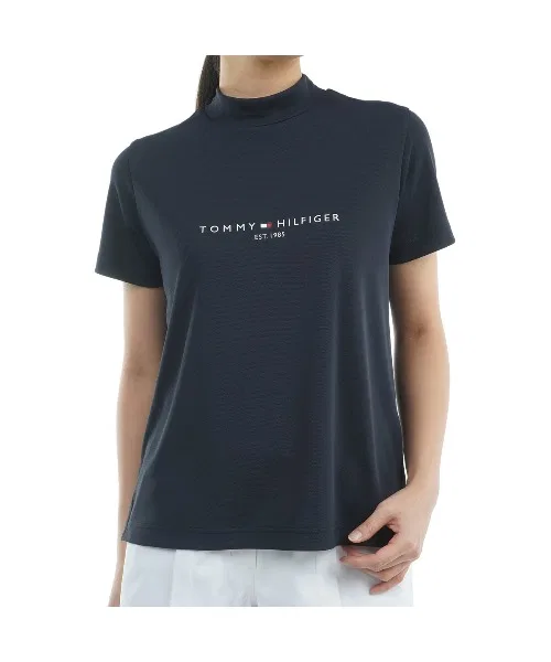 Футболка поло с логотипом Tommy Hilfiger, полиэстер, тёмно-синяя